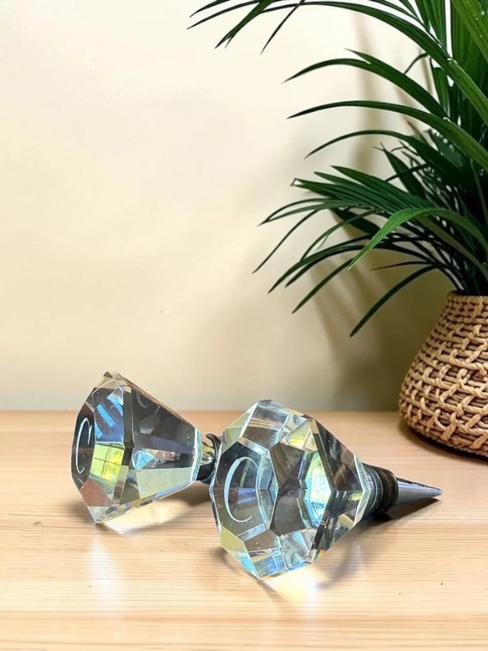 Frontgate Monogram C Crystal Wine Stoppers Set of 2 with Wooden Box